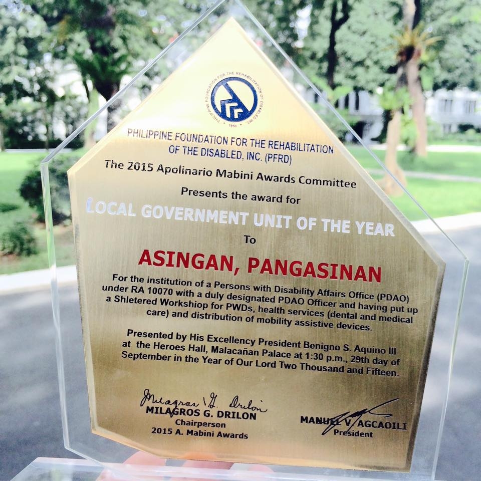 Apolinario Mabini Award as Best Local Government Unit (1)