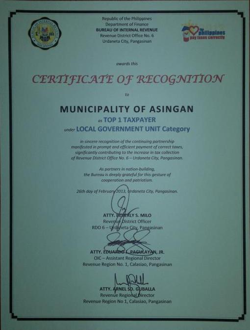 Municipality of Asingan  Top 1 Taxpayer